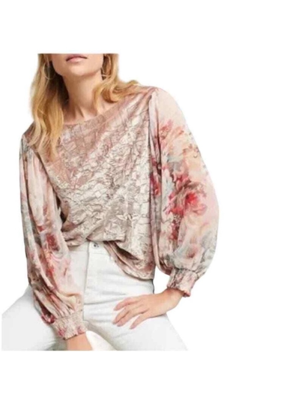 Anthropologie Meadow Rue crushed velvet blouse sz lg petite - Picture 2 of 8